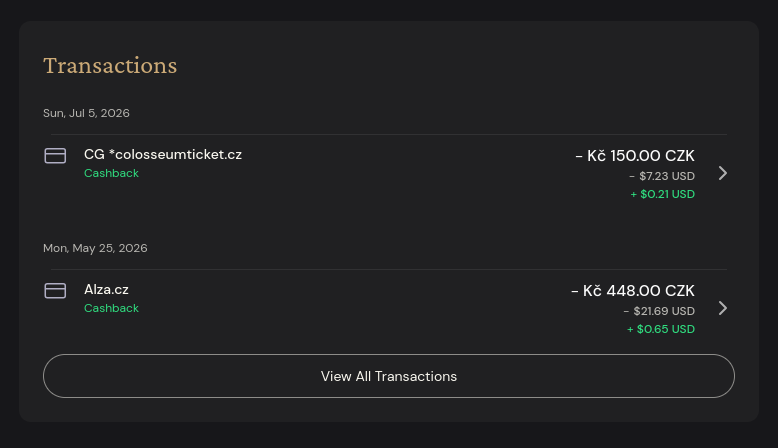 ether.fi Cash Card cashback zobrazení