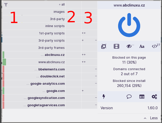uBlock Origin dynamic filtering with global and local rules