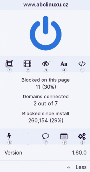 uBlock Origin user interface with controls